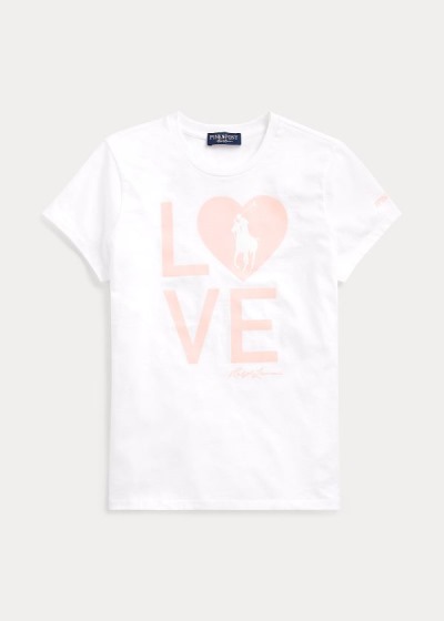 Playeras Ralph Lauren Mujer Blancos - Pink Pony Live Love - HOKWG7581